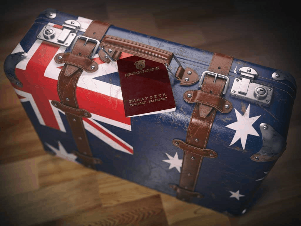 Australia maleta y Colombia pasaporte